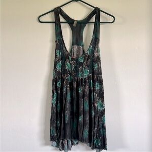 Free People Racerback Top / Tunic Black and Green with Lace